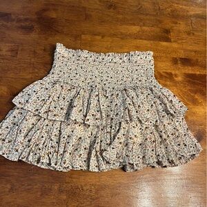 Reset by Jane cream brown Floral Ruffled smocked Skirt size large